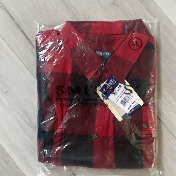 Smith's Workwear  Men's‎ Buffalo Pocket Flannel Button-Up Shirt, SFF566B red/blk - Picture 6 of 8